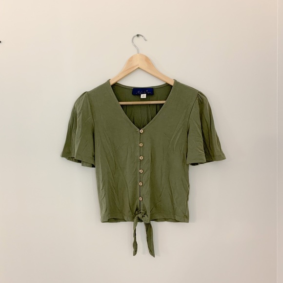 Blue Rain Tops - Blue Rain Green Button Tie Blouse / XS